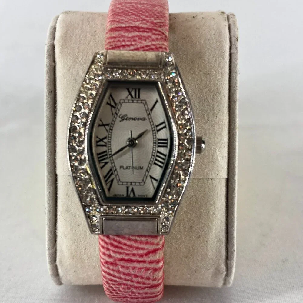 Geneva Platinum Silver Tone With Rhinestones Bracelet Watch